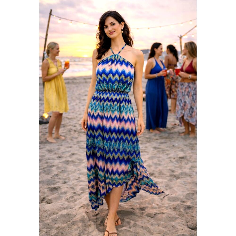 Ramy Brook  Giana Chevron-Print Handkerchief Maxi Dress S